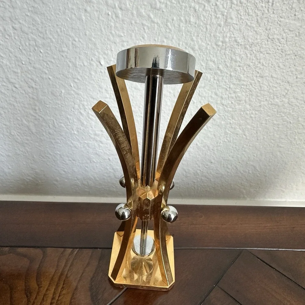 Vintage Verizon Brass Pedestal Quartz Clock 7 Inch MCM Atomic‎ Style Gold Rare
